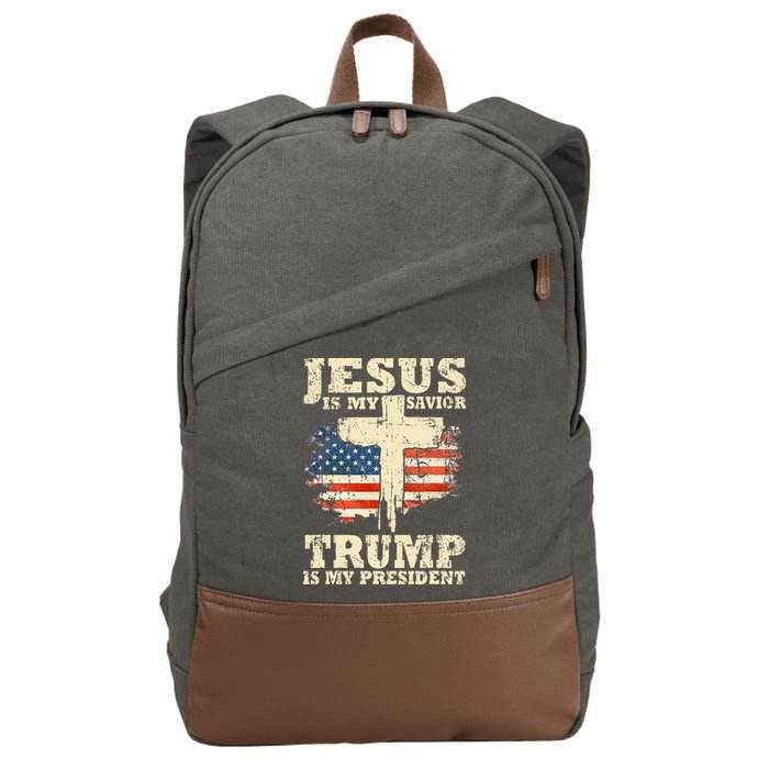 Jesus Is My Savior Trump Is My President Trump Supporter Cotton Canvas Backpack