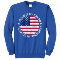 Jesus Is My Savior Trump Is My President Vintage White Gift Sweatshirt