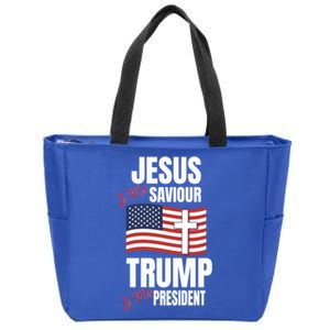 Jesus Is My Saviour Trump Is My President American Us Flag Gift Zip Tote Bag