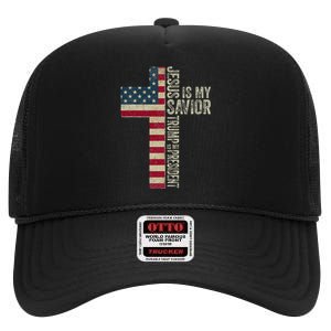 Jesus Is My Savior Trump Is My President Trump 2024 Election High Crown Mesh Back Trucker Hat