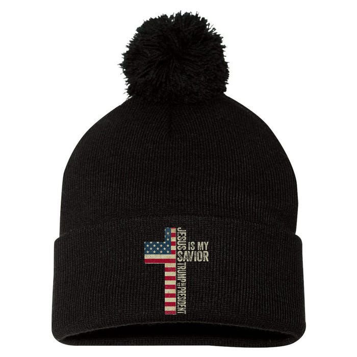 Jesus Is My Savior Trump Is My President Trump 2024 Election Pom Pom 12in Knit Beanie