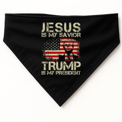 Jesus Is My Savior Trump Is My President Trump 2024 USA Flag USA-Made Doggie Bandana