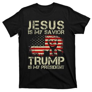 Jesus Is My Savior Trump Is My President Trump 2024 USA Flag T-Shirt