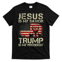Jesus Is My Savior Trump Is My President Trump 2024 USA Flag T-Shirt