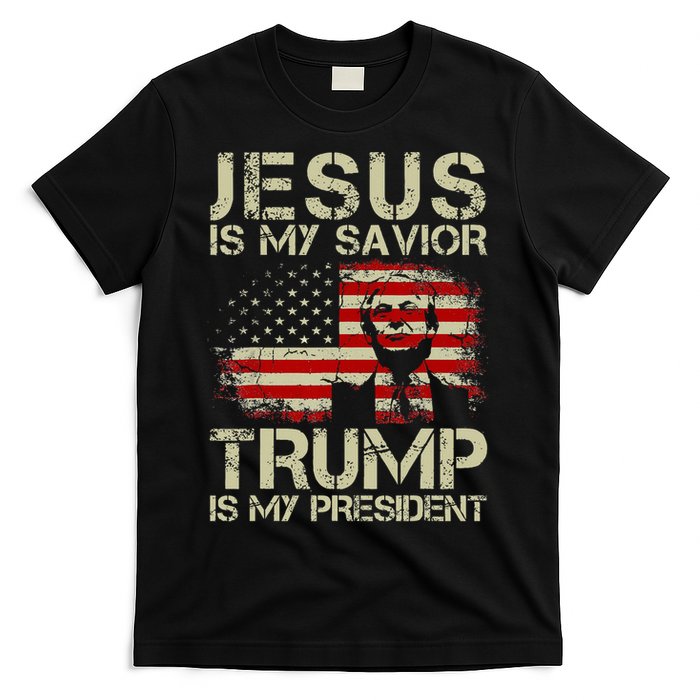 Jesus Is My Savior Trump Is My President Trump 2024 USA Flag T-Shirt