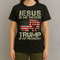 Jesus Is My Savior Trump Is My President Trump 2024 USA Flag T-Shirt