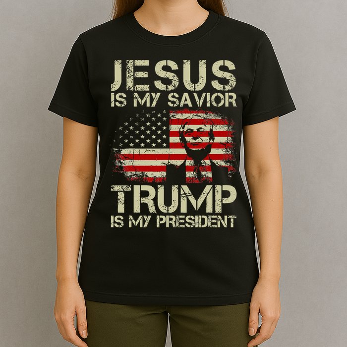 Jesus Is My Savior Trump Is My President Trump 2024 USA Flag T-Shirt