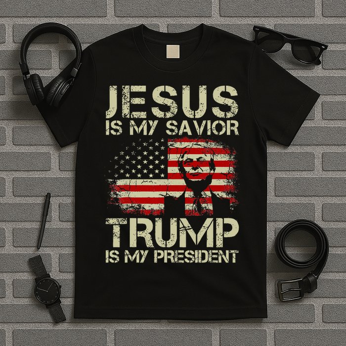 Jesus Is My Savior Trump Is My President Trump 2024 USA Flag T-Shirt