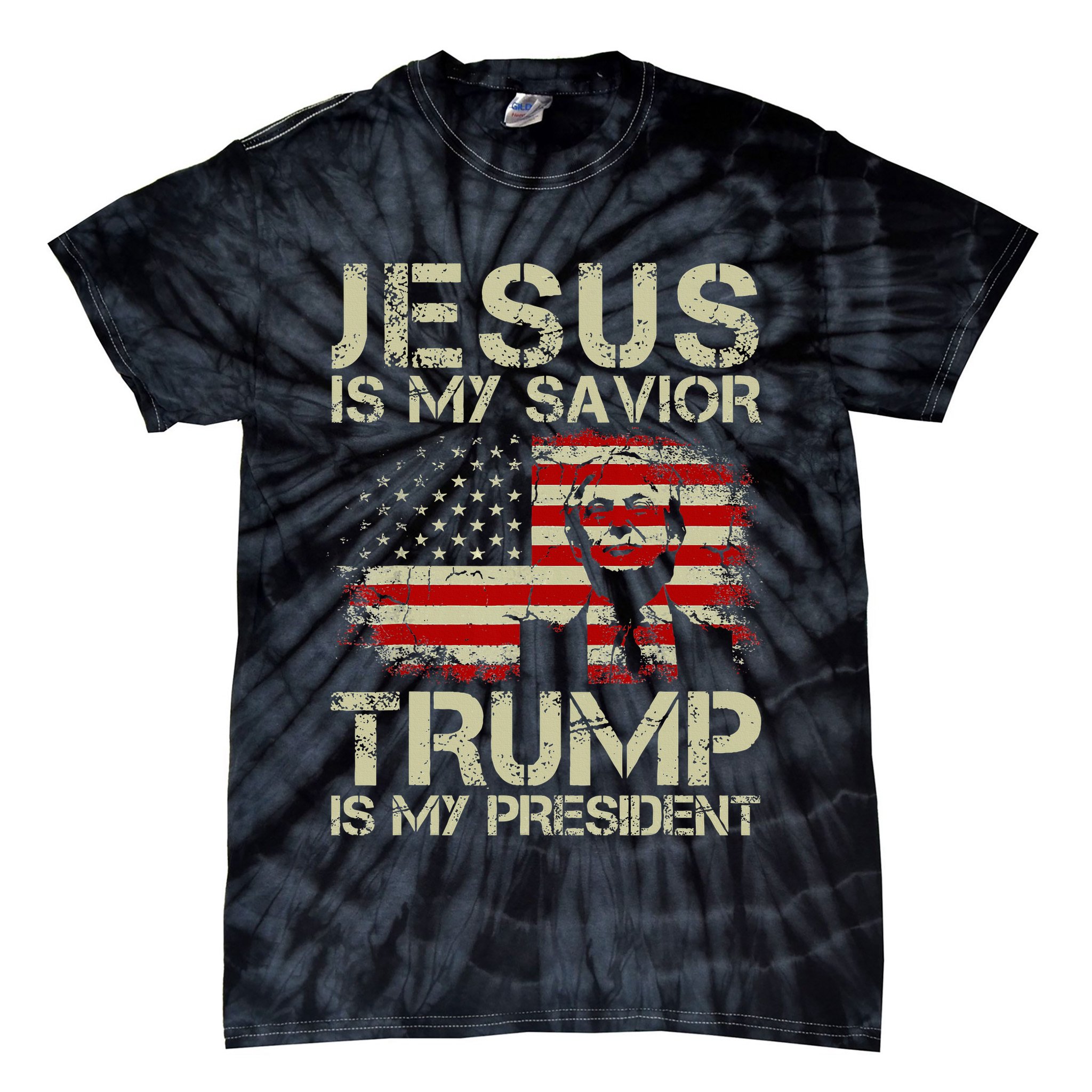 Jesus Is My Savior Trump Is My President Trump 2024 USA Flag Tie-Dye T-Shirt