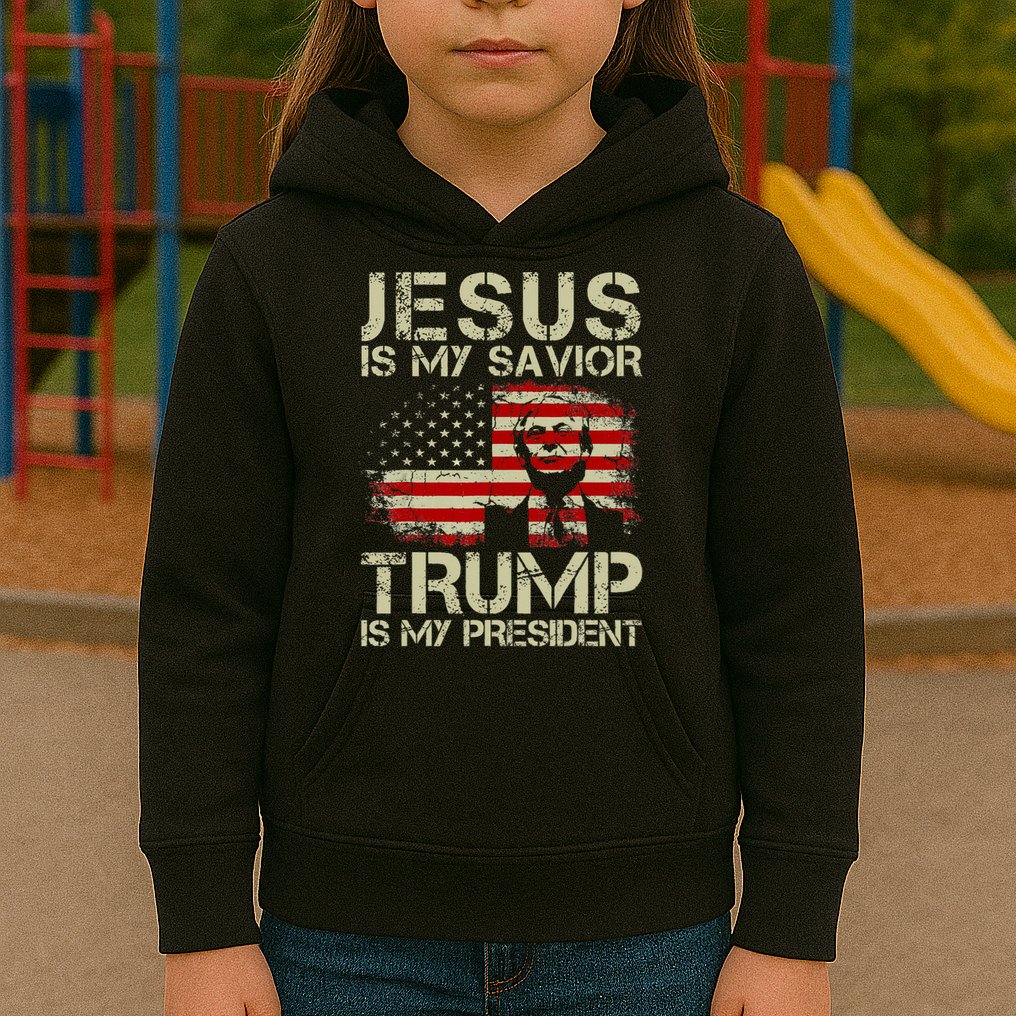 Jesus Is My Savior Trump Is My President Trump 2024 USA Flag Kids Hoodie