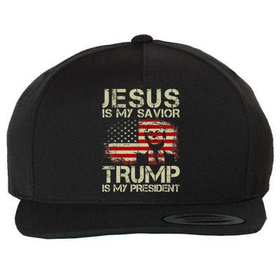 Jesus Is My Savior Trump Is My President Trump 2024 USA Flag Wool Snapback Cap