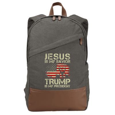 Jesus Is My Savior Trump Is My President Trump 2024 USA Flag Cotton Canvas Backpack