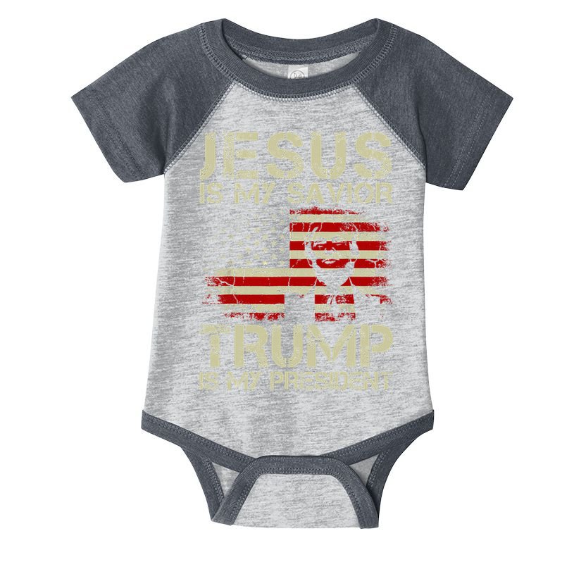 Jesus Is My Savior Trump Is My President Trump 2024 USA Flag Infant Baby Jersey Bodysuit