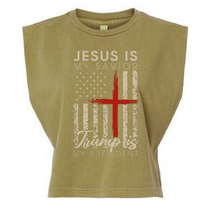 Jesus Is My Savior Trump Is My President 2024 Usa Flag Cross Garment-Dyed Women's Muscle Tee