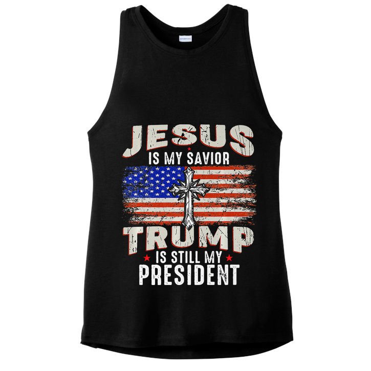 Jesus Is My Savior Trump Is Still My President Trump 2024 Premium Ladies PosiCharge Tri-Blend Wicking Tank