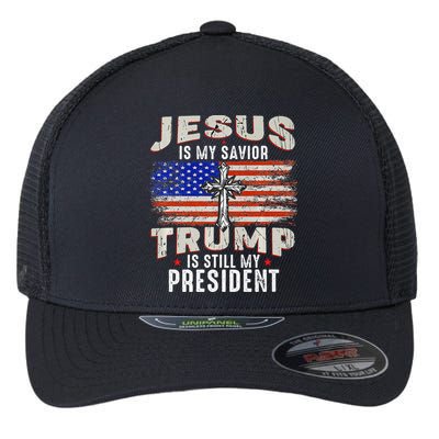 Jesus Is My Savior Trump Is Still My President Trump 2024 Premium Flexfit Unipanel Trucker Cap