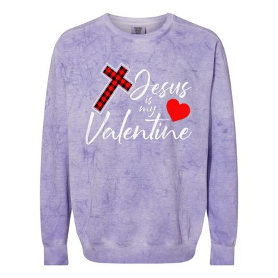 Jesus Is My Valentines Day Cool VDay Plaid Cross Christian Colorblast Crewneck Sweatshirt