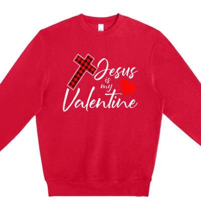 Jesus Is My Valentines Day Cool VDay Plaid Cross Christian Premium Crewneck Sweatshirt