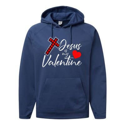 Jesus Is My Valentines Day Cool VDay Plaid Cross Christian Performance Fleece Hoodie