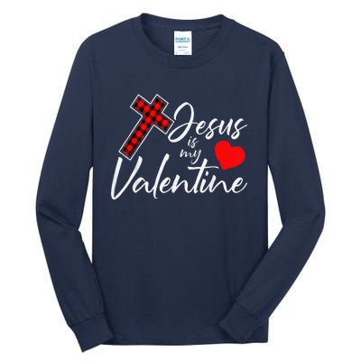 Jesus Is My Valentines Day Cool VDay Plaid Cross Christian Tall Long Sleeve T-Shirt