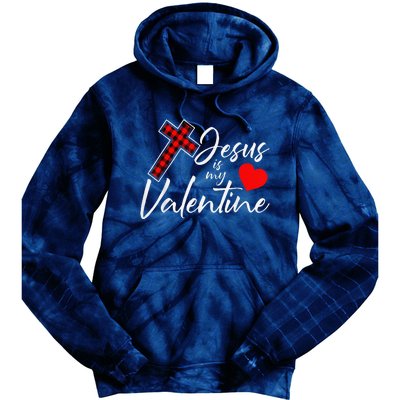 Jesus Is My Valentines Day Cool VDay Plaid Cross Christian Tie Dye Hoodie