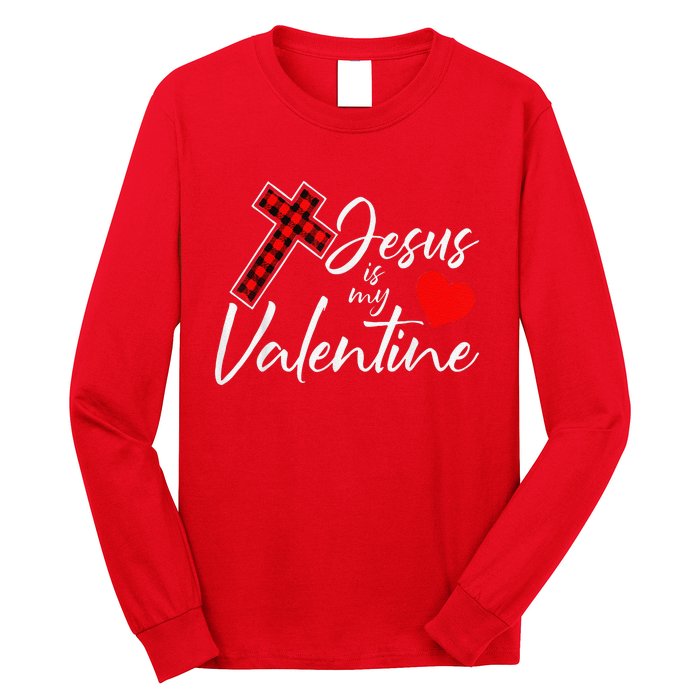 Jesus Is My Valentines Day Cool VDay Plaid Cross Christian Long Sleeve Shirt