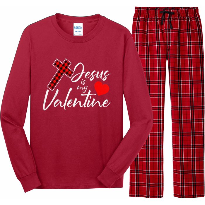 Jesus Is My Valentines Day Cool VDay Plaid Cross Christian Long Sleeve Pajama Set