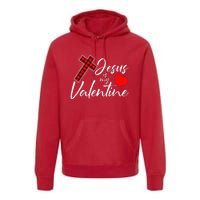 Jesus Is My Valentines Day Cool VDay Plaid Cross Christian Premium Hoodie