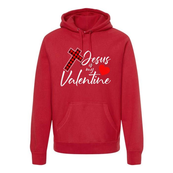 Jesus Is My Valentines Day Cool VDay Plaid Cross Christian Premium Hoodie