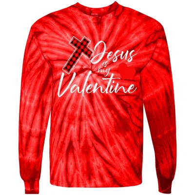 Jesus Is My Valentines Day Cool VDay Plaid Cross Christian Tie-Dye Long Sleeve Shirt