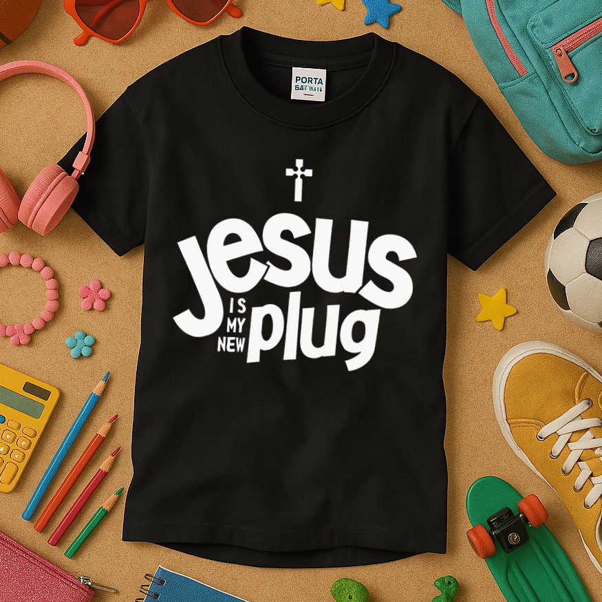 Jesus Is My New Plug Funny Christian Convert Kids T-Shirt