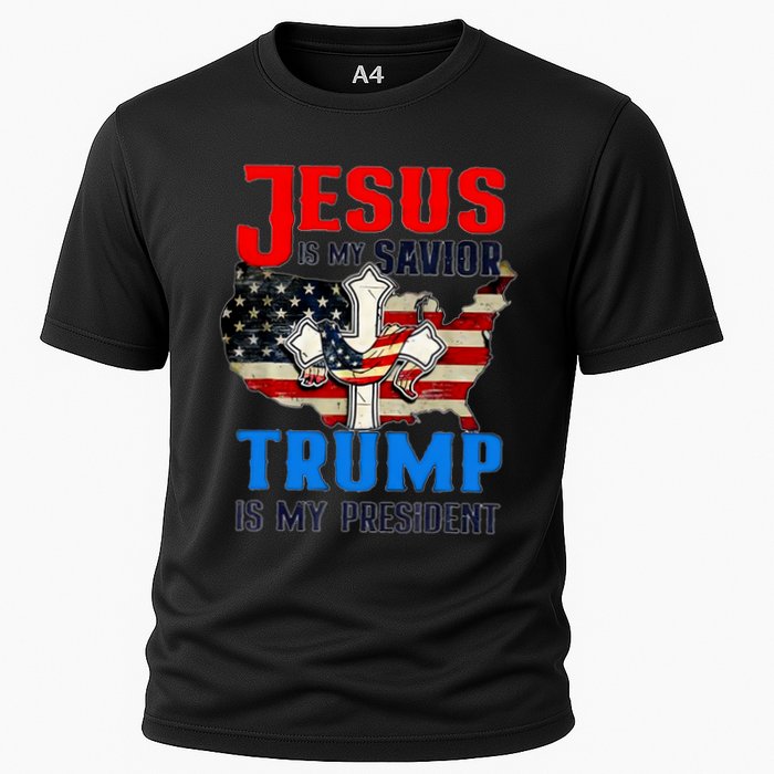 Jesus Is My Savior Trump Is My President Us Flag Funny Gift Cooling Performance Crew T-Shirt