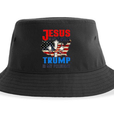 Jesus Is My Savior Trump Is My President Us Flag Funny Gift Sustainable Bucket Hat
