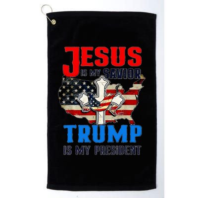 Jesus Is My Savior Trump Is My President Us Flag Funny Gift Golf Towel