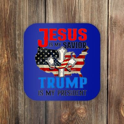 Jesus Is My Savior Trump Is My President Us Flag Funny Gift Coaster