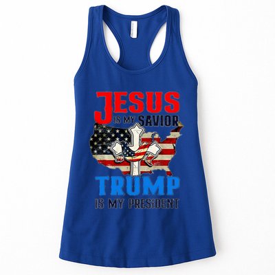 Jesus Is My Savior Trump Is My President Us Flag Funny Gift Womens Tank Top