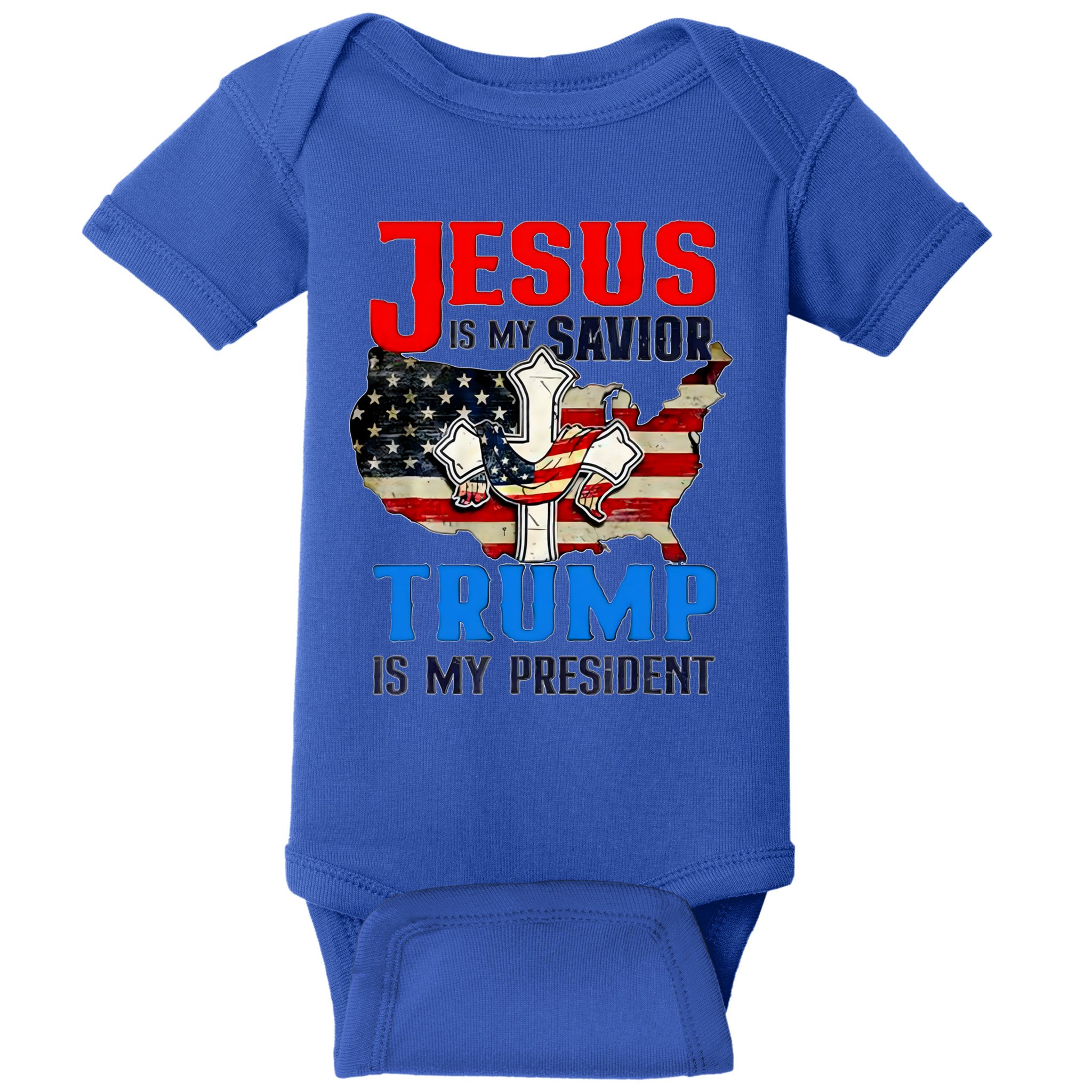 Jesus Is My Savior Trump Is My President Us Flag Funny Gift Baby Bodysuit