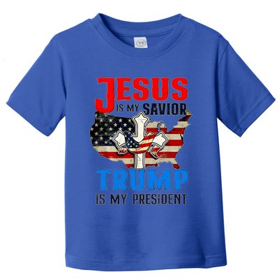 Jesus Is My Savior Trump Is My President Us Flag Funny Gift Toddler T-Shirt
