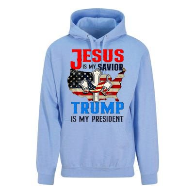 Jesus Is My Savior Trump Is My President Us Flag Funny Gift Unisex Surf Hoodie