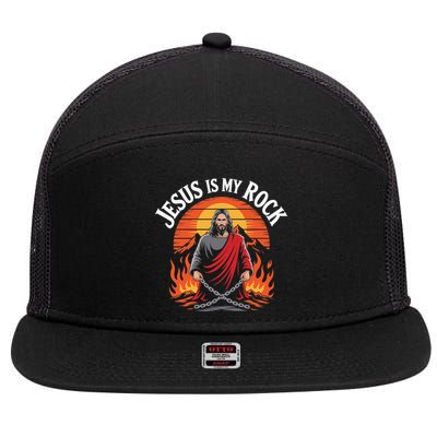 Jesus Is My Rock Biblical Christian Faith 7 Panel Mesh Trucker Snapback Hat