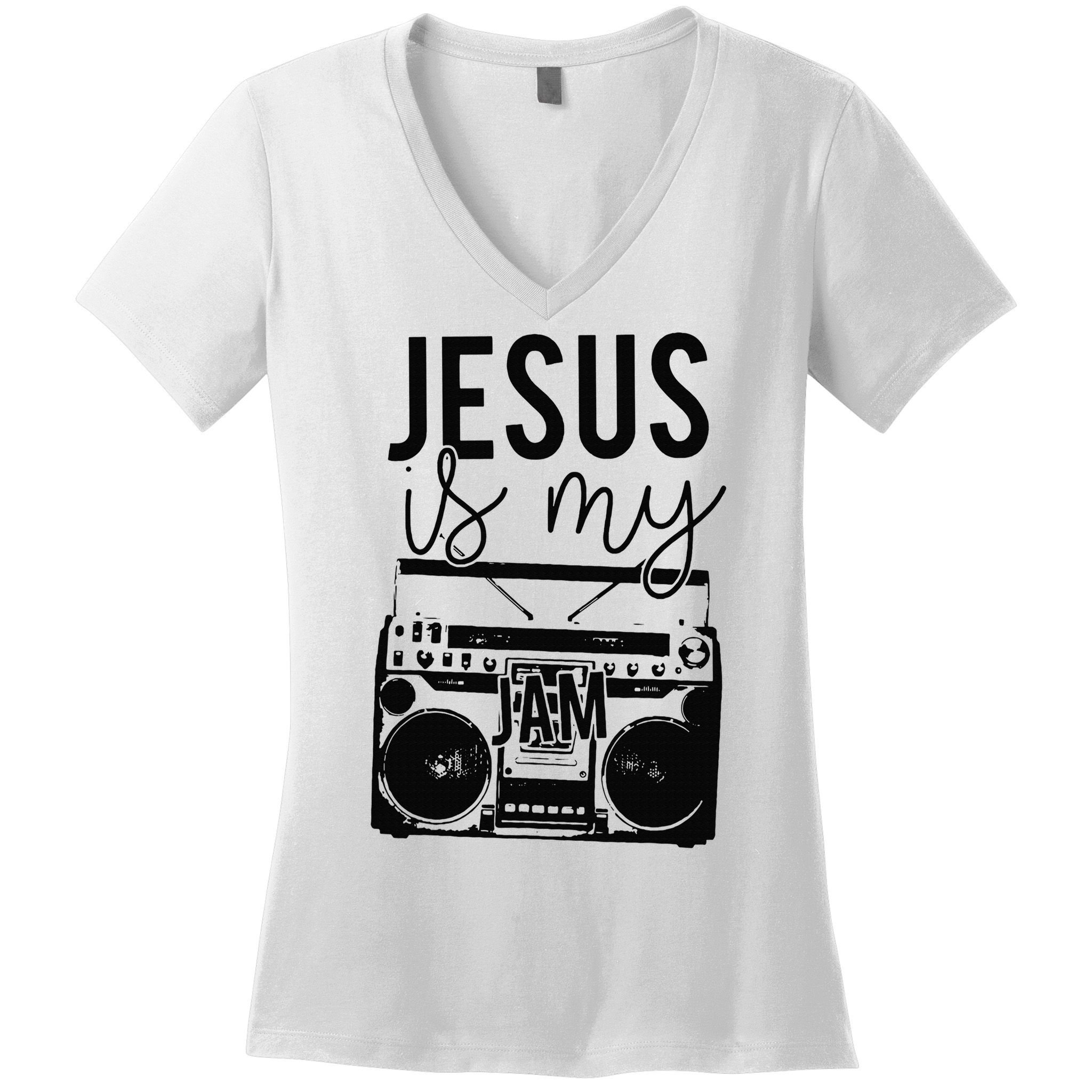 Jesus Is My Jam Christian Faith Lovers Women's V-Neck T-Shirt