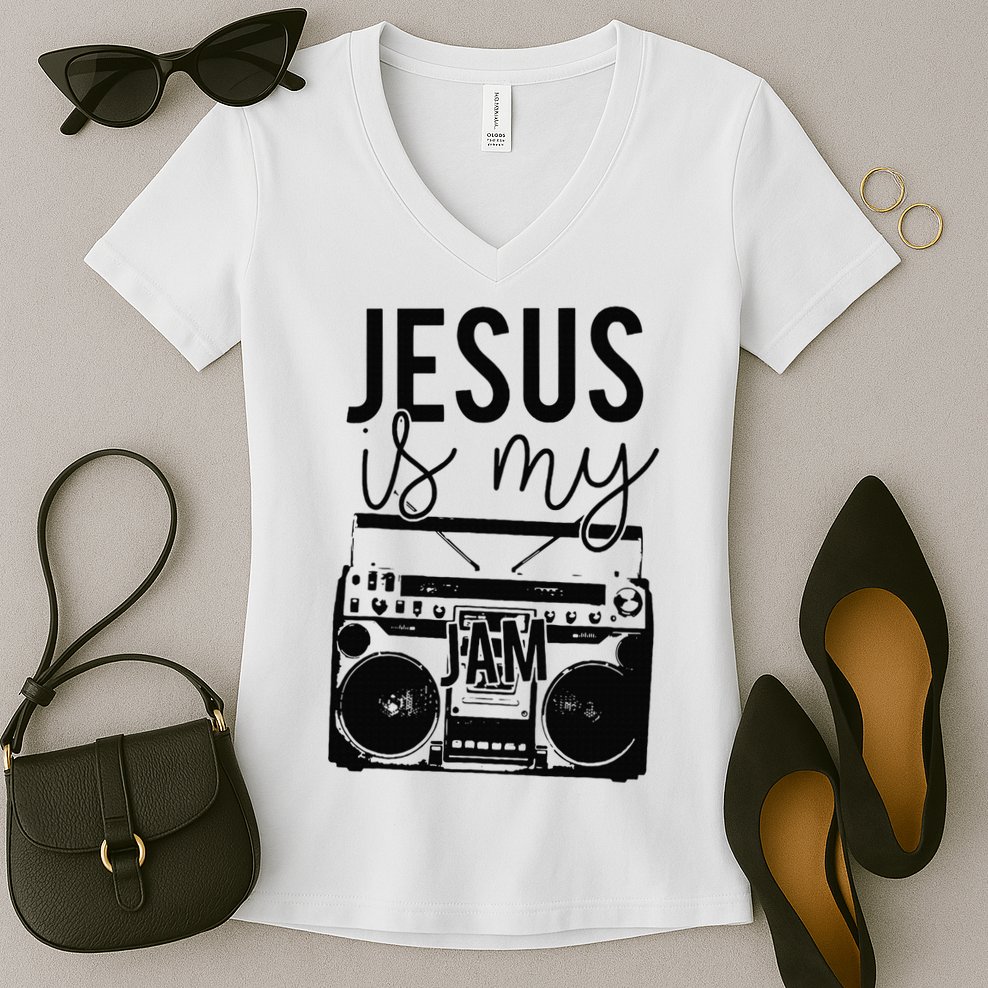Jesus Is My Jam Christian Faith Lovers Women's V-Neck T-Shirt
