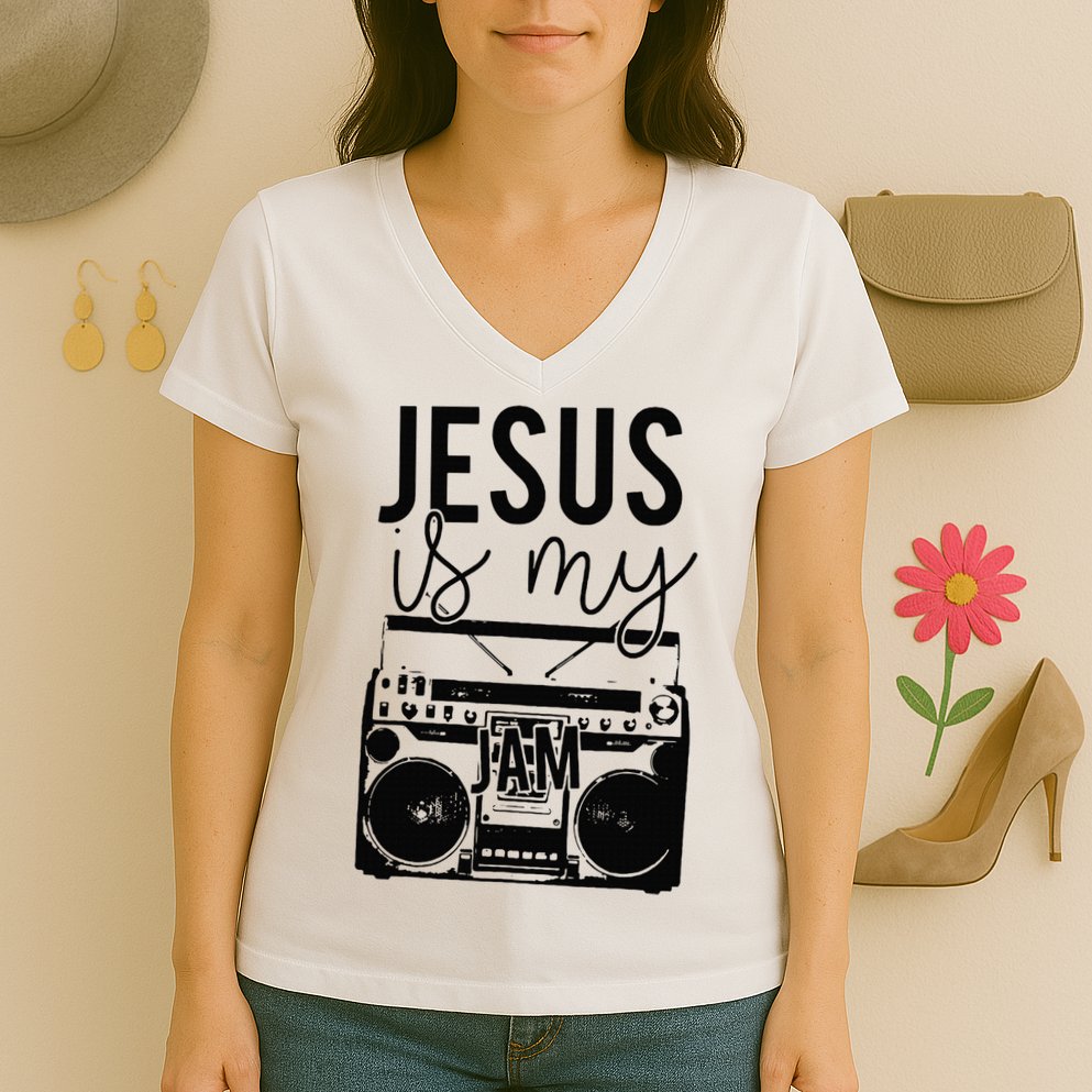 Jesus Is My Jam Christian Faith Lovers Women's V-Neck T-Shirt