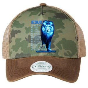 Jesus Is My God King My Lord My Savior Blue Lion Christian Legacy Tie Dye Trucker Hat