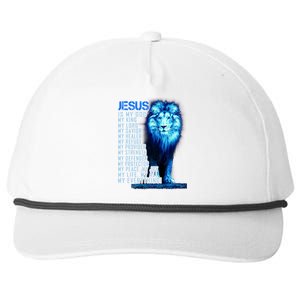 Jesus Is My God King My Lord My Savior Blue Lion Christian Snapback Five-Panel Rope Hat