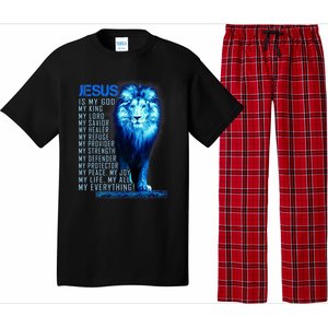 Jesus Is My God King My Lord My Savior Blue Lion Christian Pajama Set