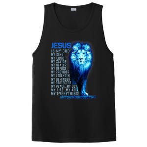 Jesus Is My God King My Lord My Savior Blue Lion Christian PosiCharge Competitor Tank