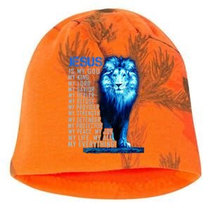 Jesus Is My God King My Lord My Savior Blue Lion Christian Kati - Camo Knit Beanie