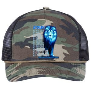 Jesus Is My God King My Lord My Savior Blue Lion Christian Retro Rope Trucker Hat Cap