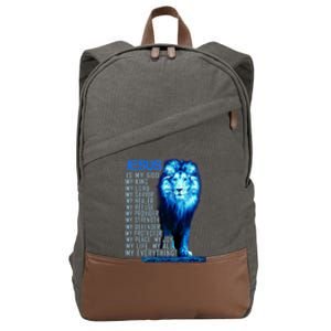 Jesus Is My God King My Lord My Savior Blue Lion Christian Cotton Canvas Backpack